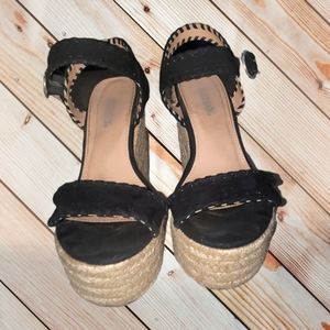 Suede Colorblock Wedge Shoes Sandals